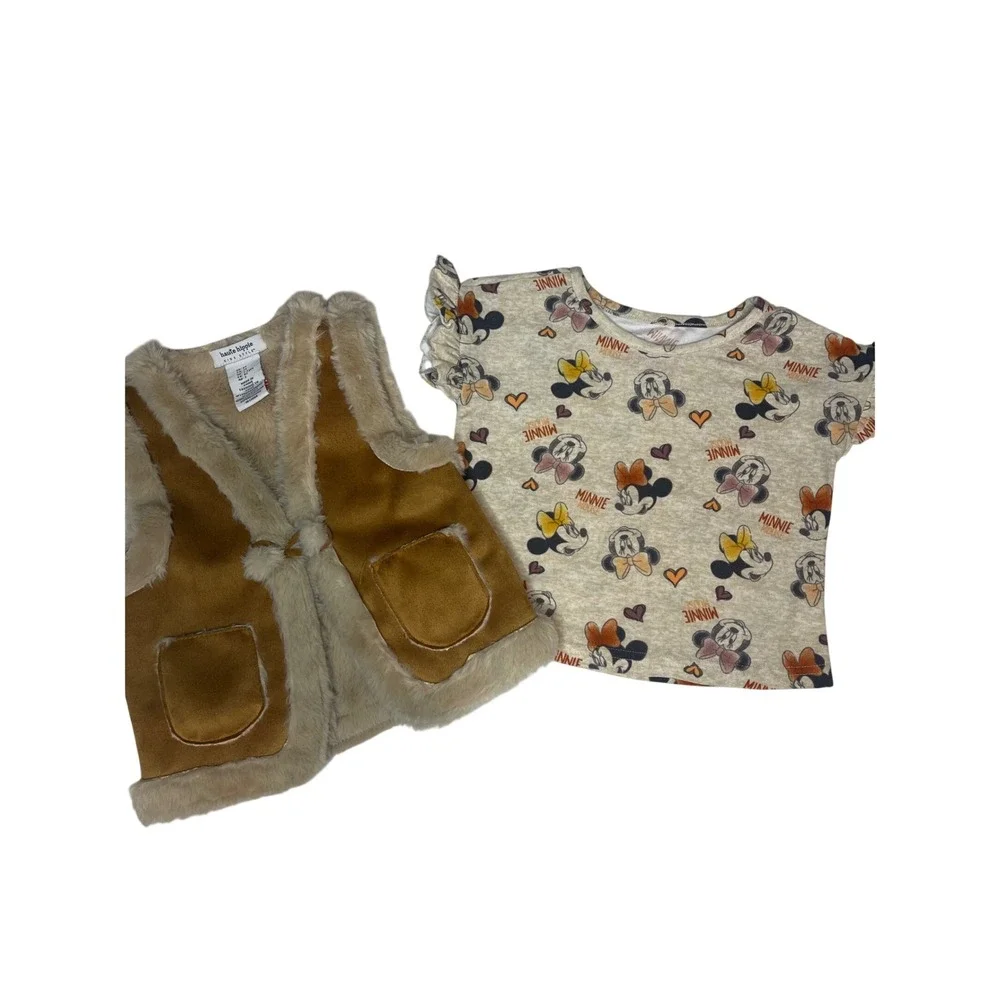 Disney Minnie‎ Mouse T-Shirt Set 2T & Haute Hippie Kids Faux Suede Fur Vest